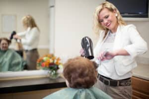 Hair stylist with a resident