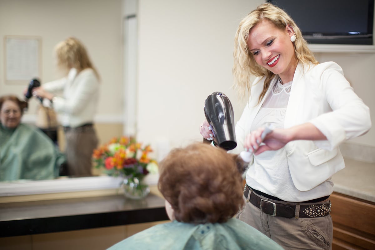 Hair stylist with a resident